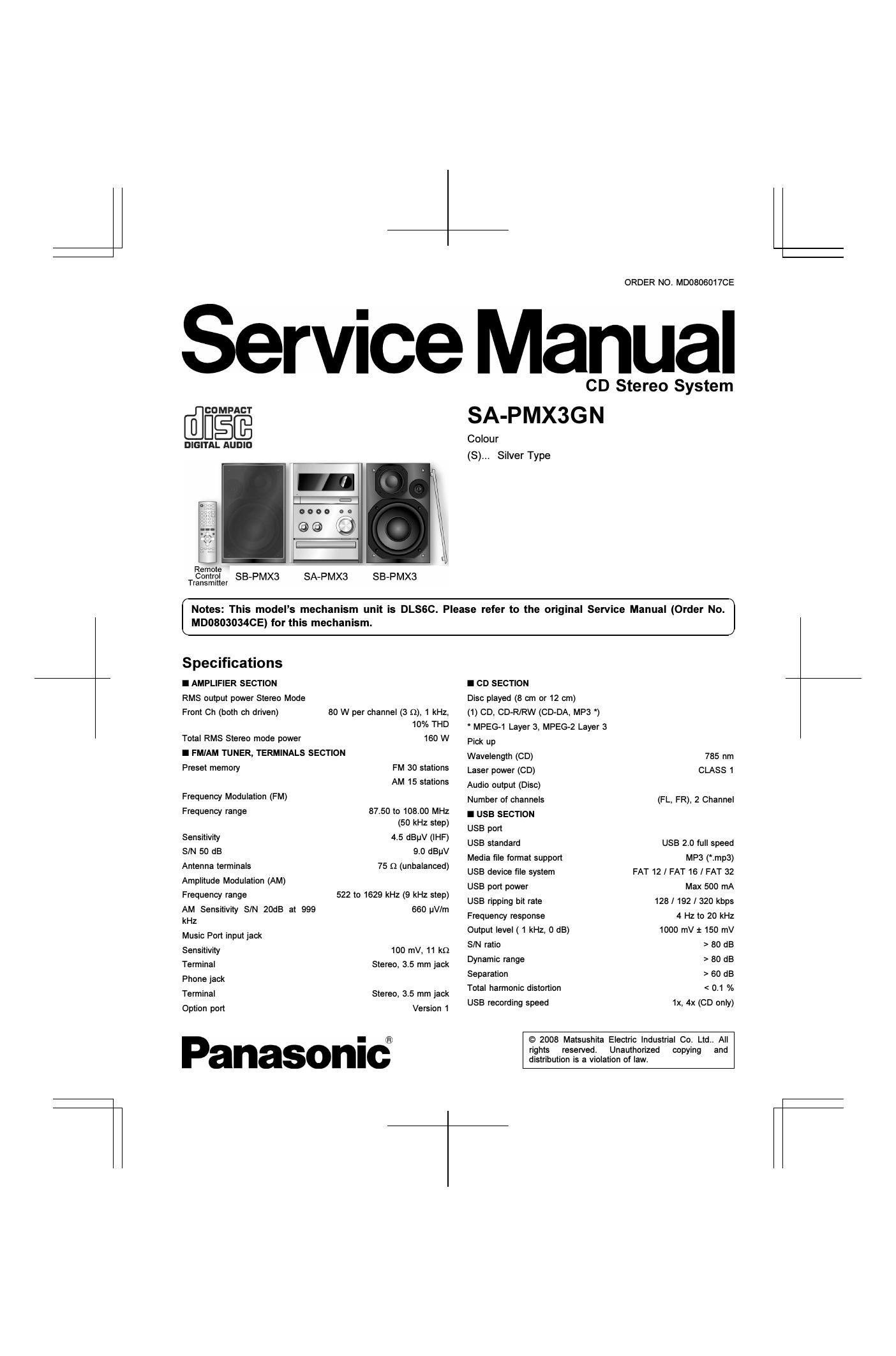 panasonic sa pmx 3 gn service manual