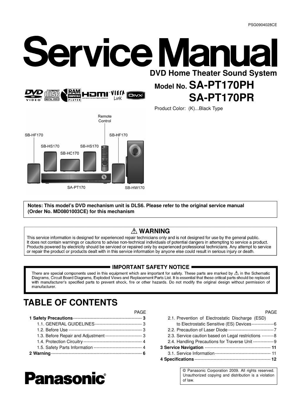 panasonic sa pt 170 ph service manual