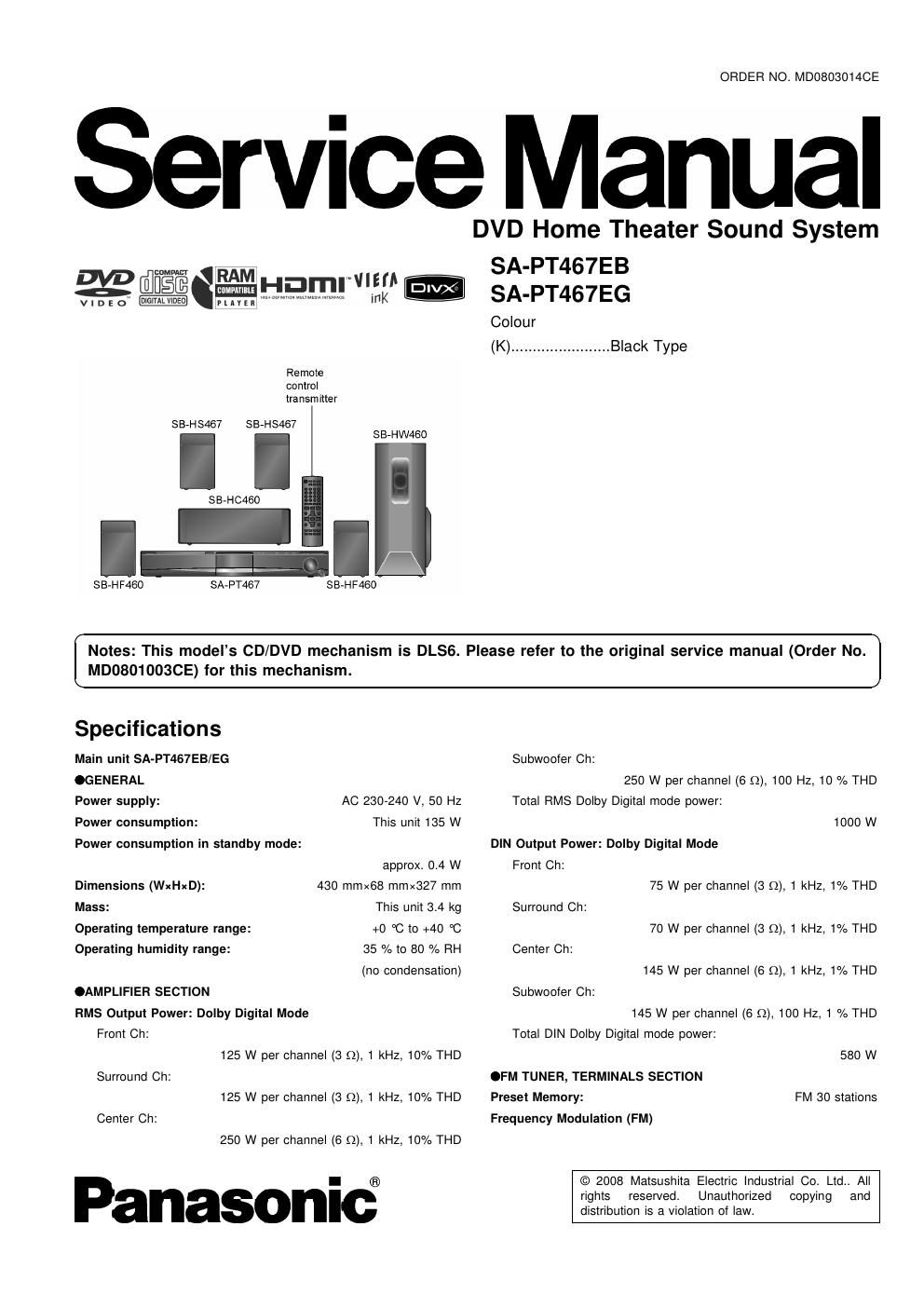 panasonic sa pt 467 service manual