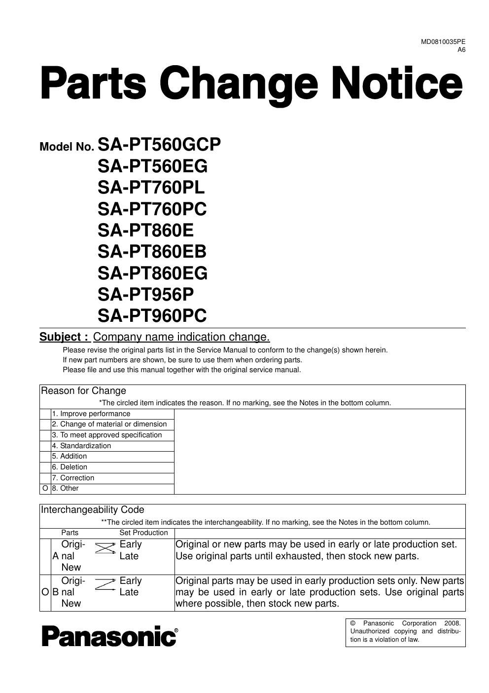 panasonic sa pt 560 gcp service manual