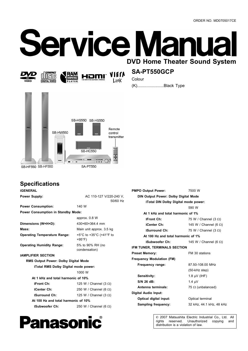 panasonic sa pt 650 gcp service manual