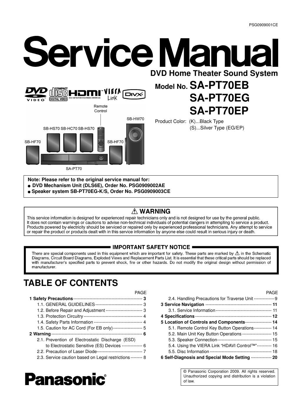 panasonic sa pt 70 service manual