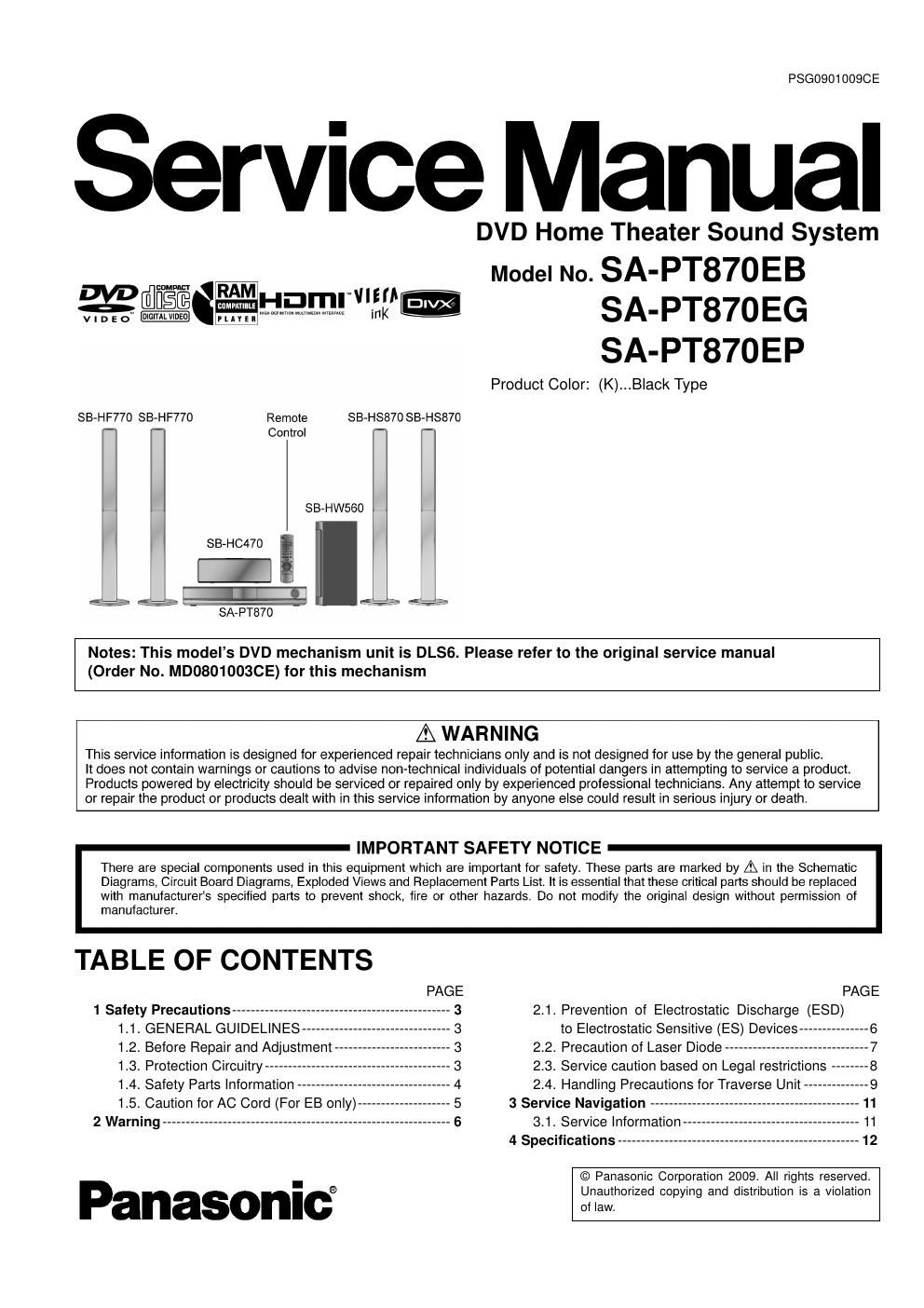 panasonic sa pt 870 service manual