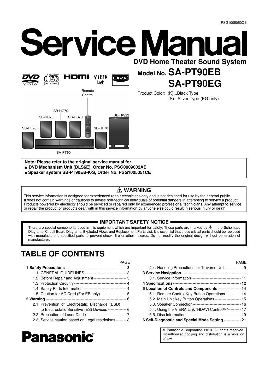 panasonic sa pt 90 eb service manual