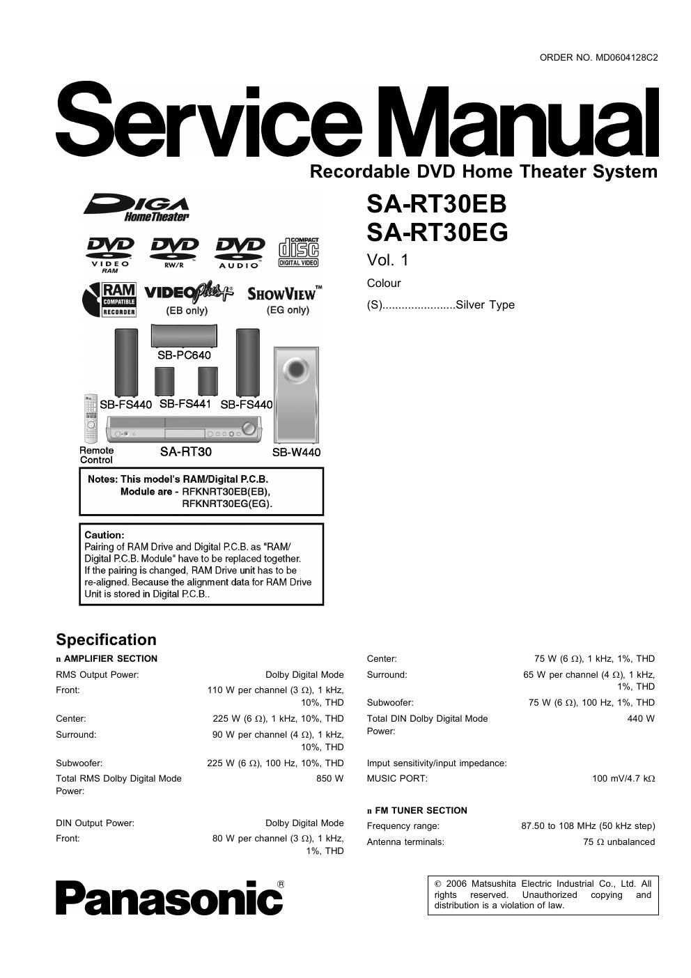 panasonic sa rt 30 eb service manual