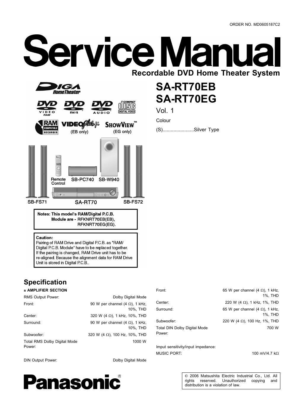 panasonic sa rt 70 eb service manual