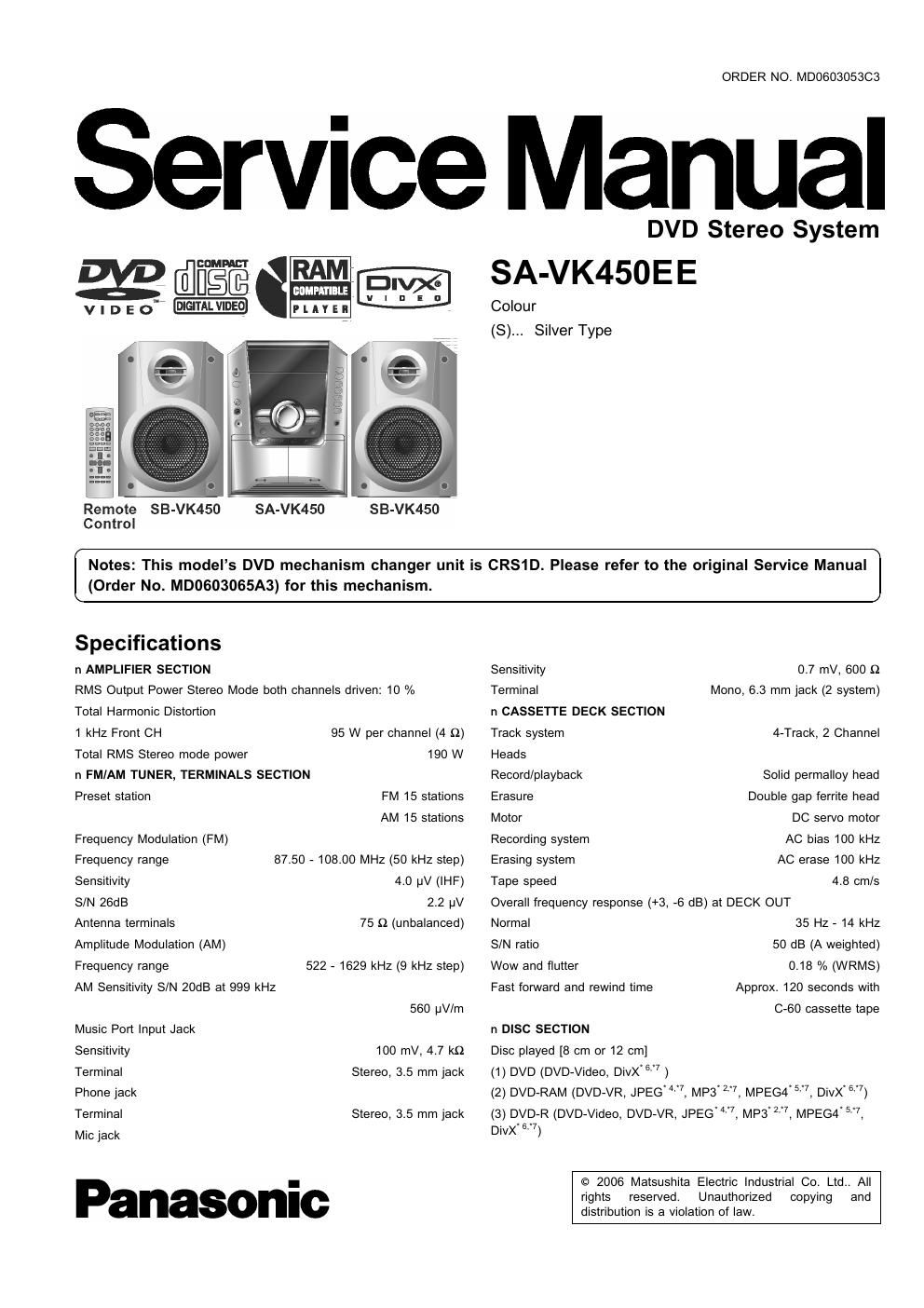 panasonic sa vk 450 ee service manual