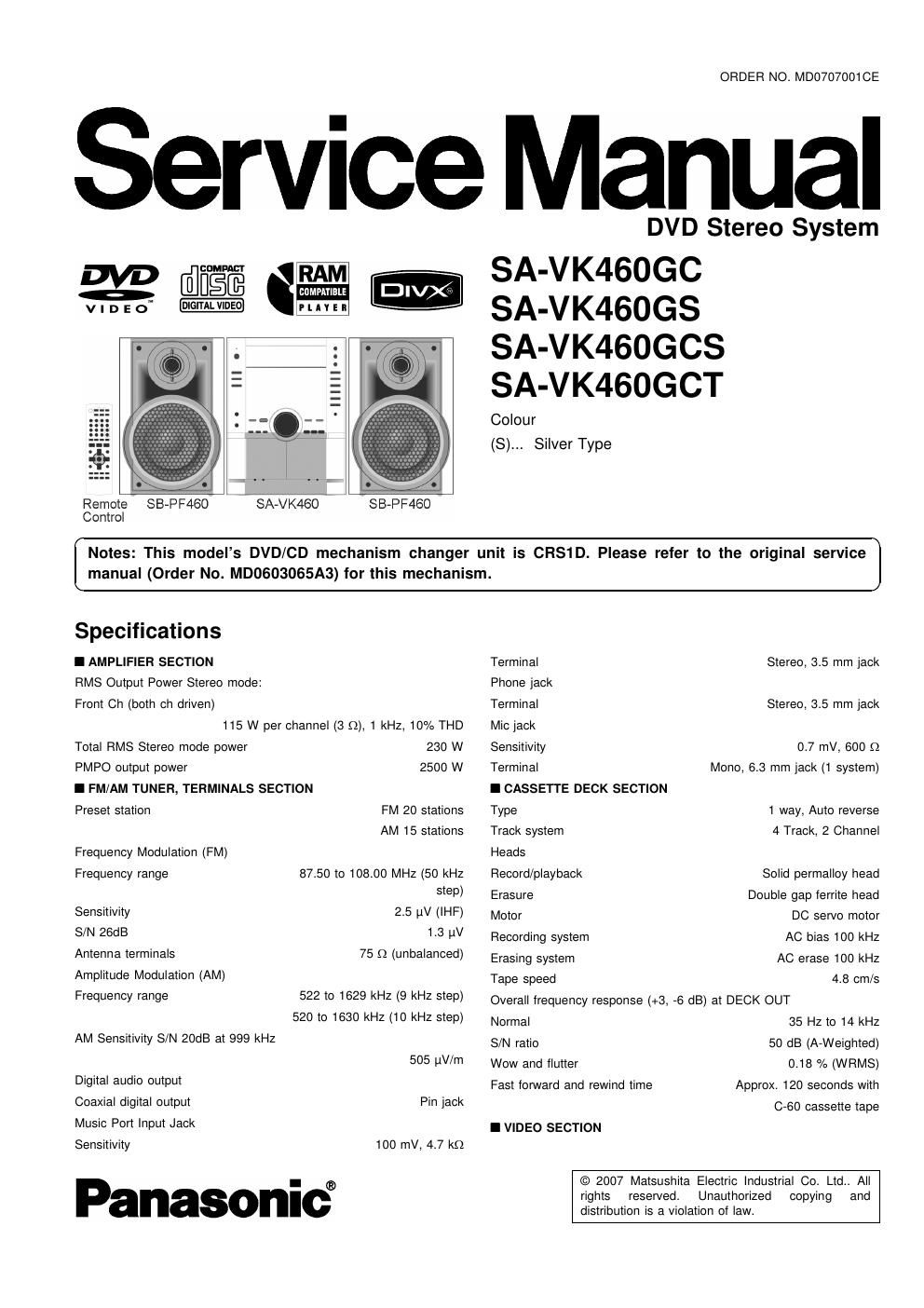 panasonic sa vk 460 gc service manual