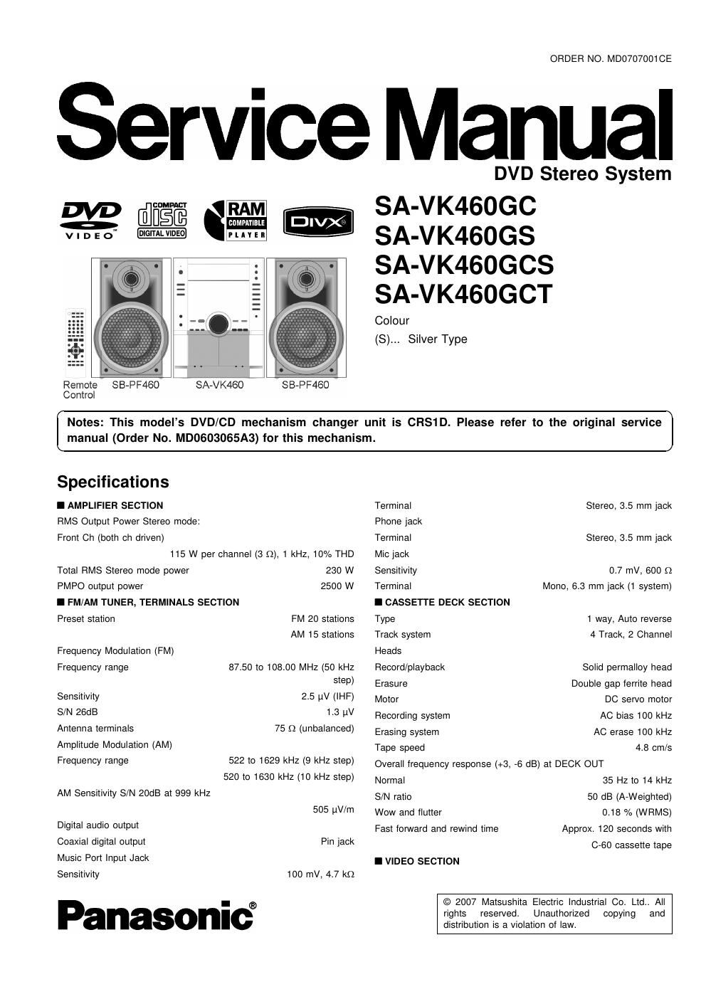 panasonic sa vk 460 gc service manual