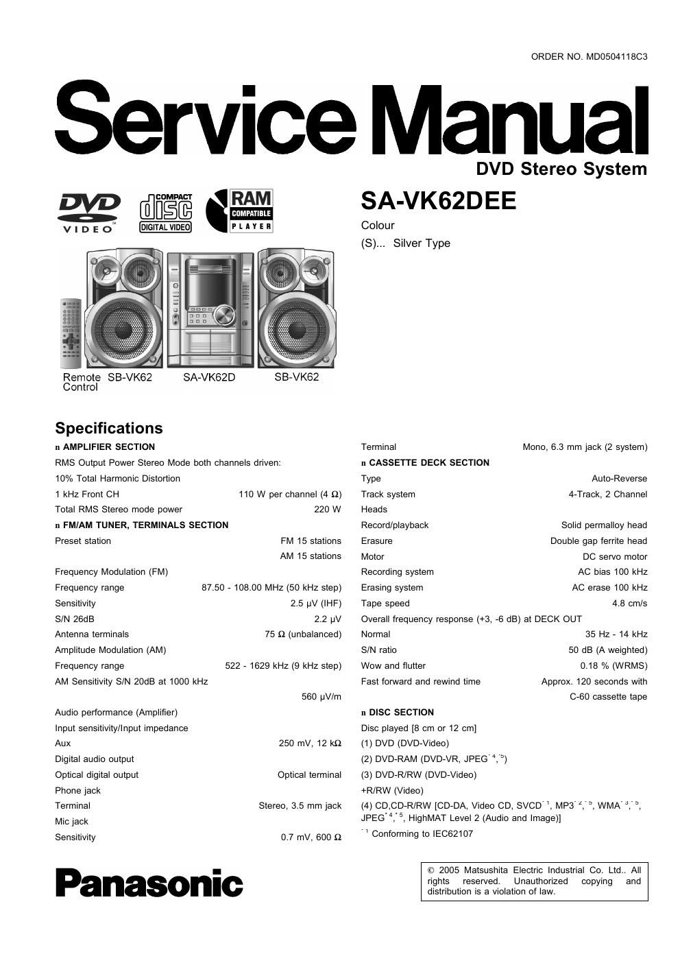 panasonic sa vk 62 dee service manual