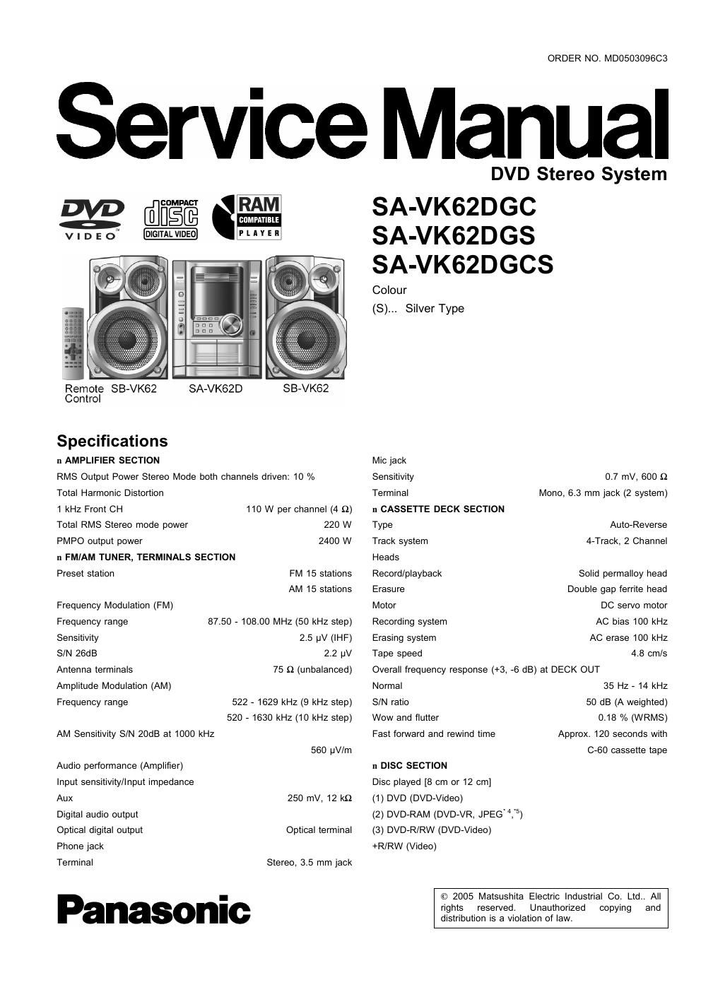 panasonic sa vk 62 dgc service manual