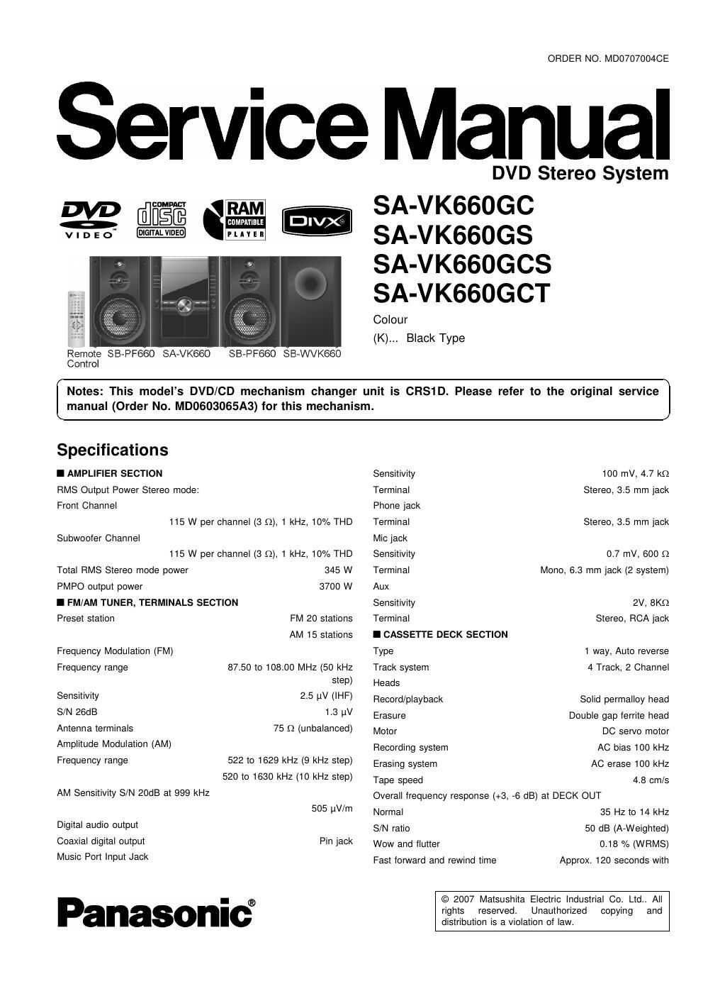 panasonic sa vk 660 gc service manual