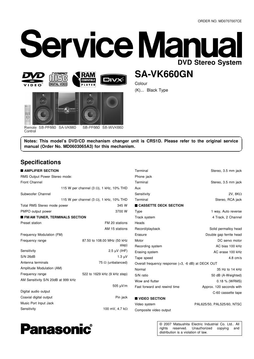 panasonic sa vk 660 gn service manual