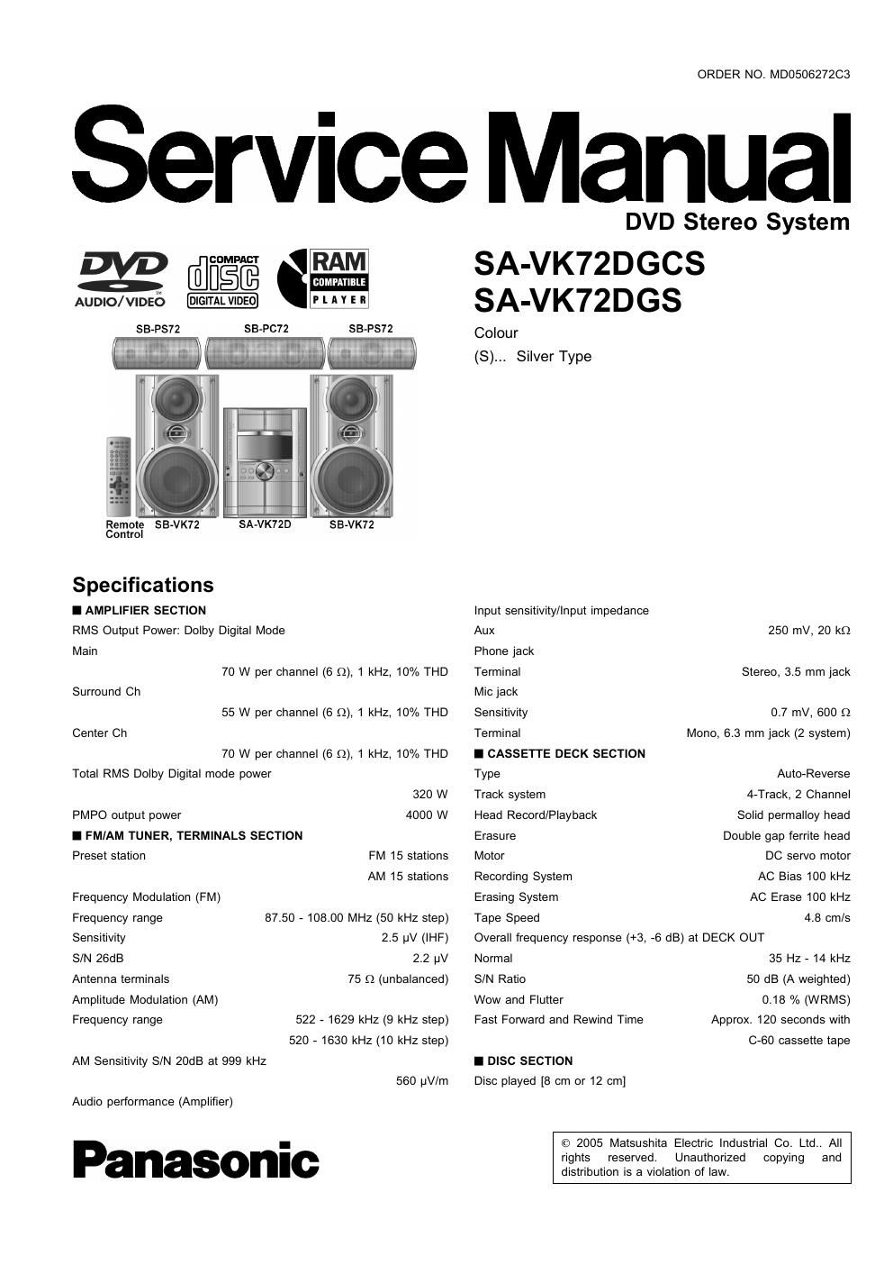 panasonic sa vk 72 dgs service manual