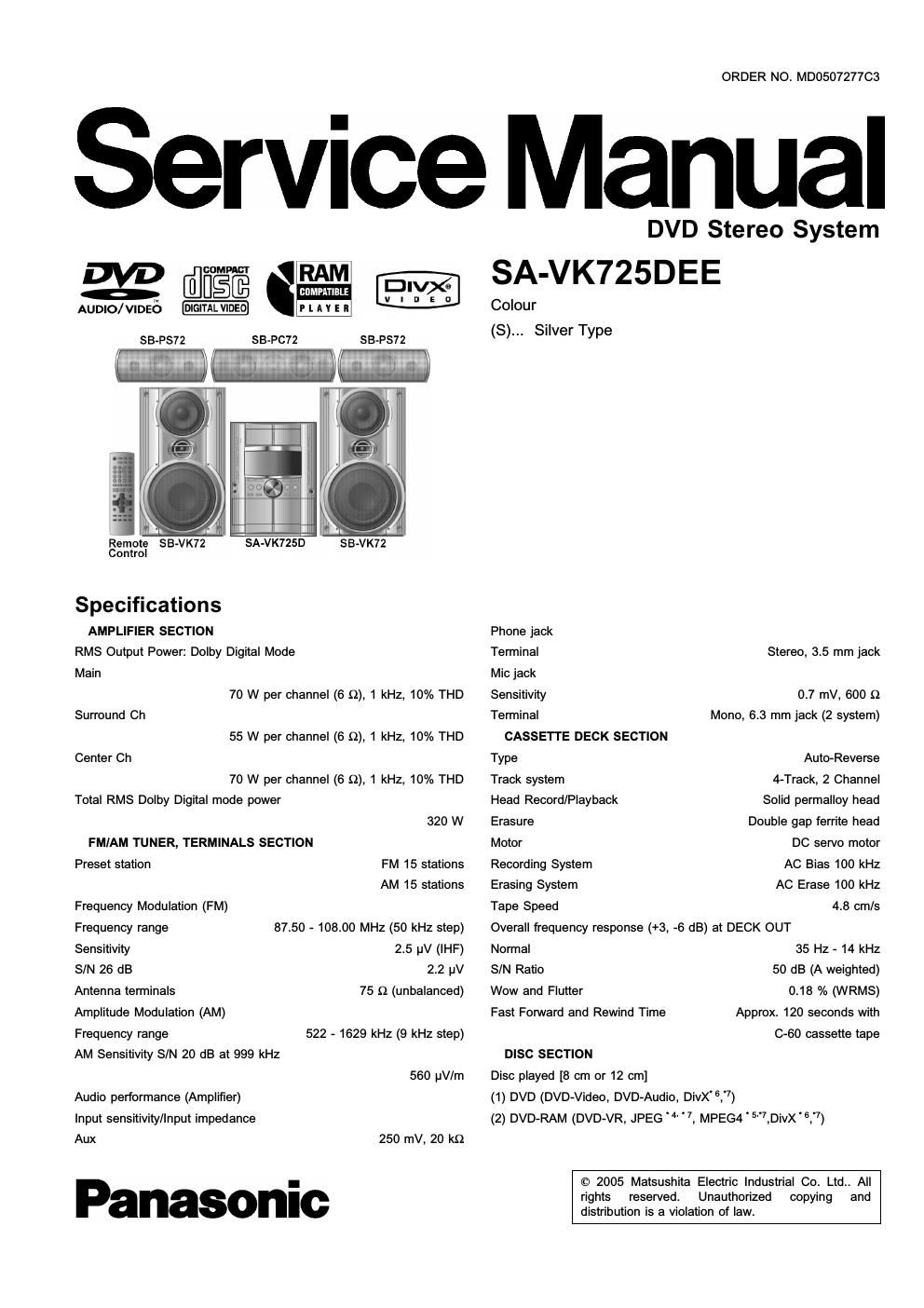 panasonic sa vk 725 dee service manual