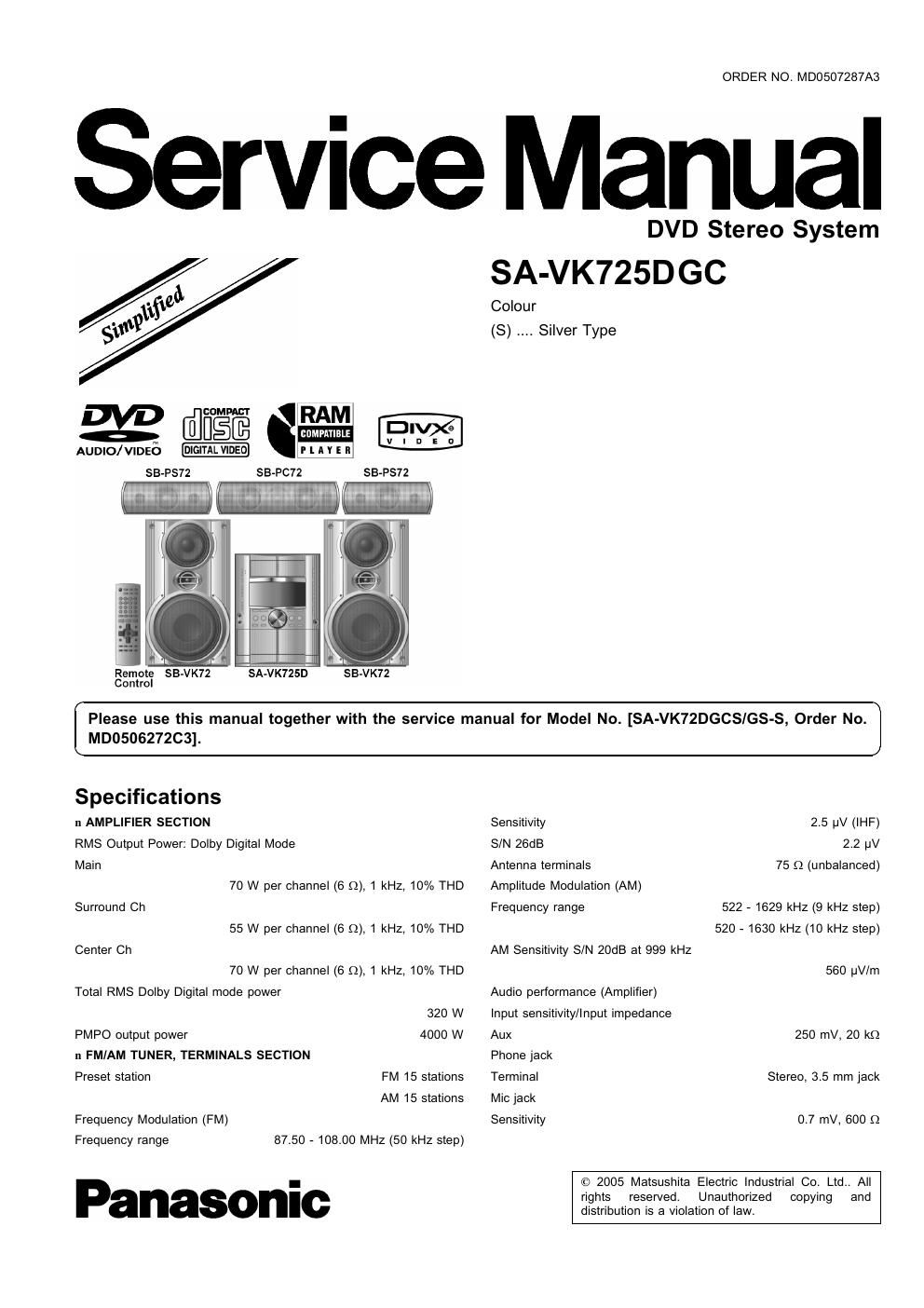 panasonic sa vk 725 dgc service manual