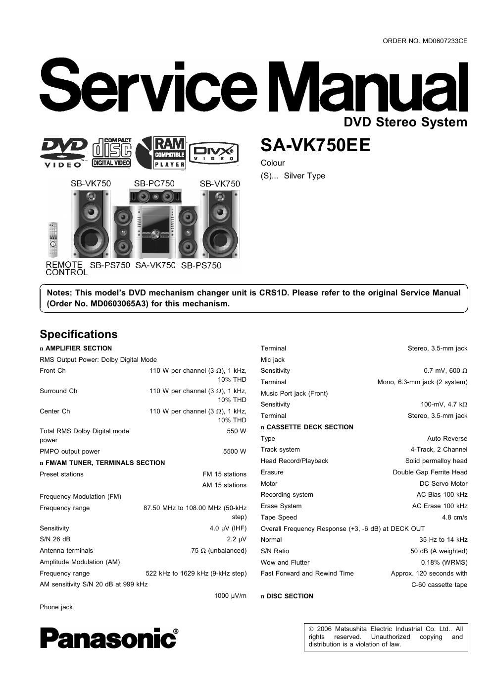 panasonic sa vk 750 ee service manual