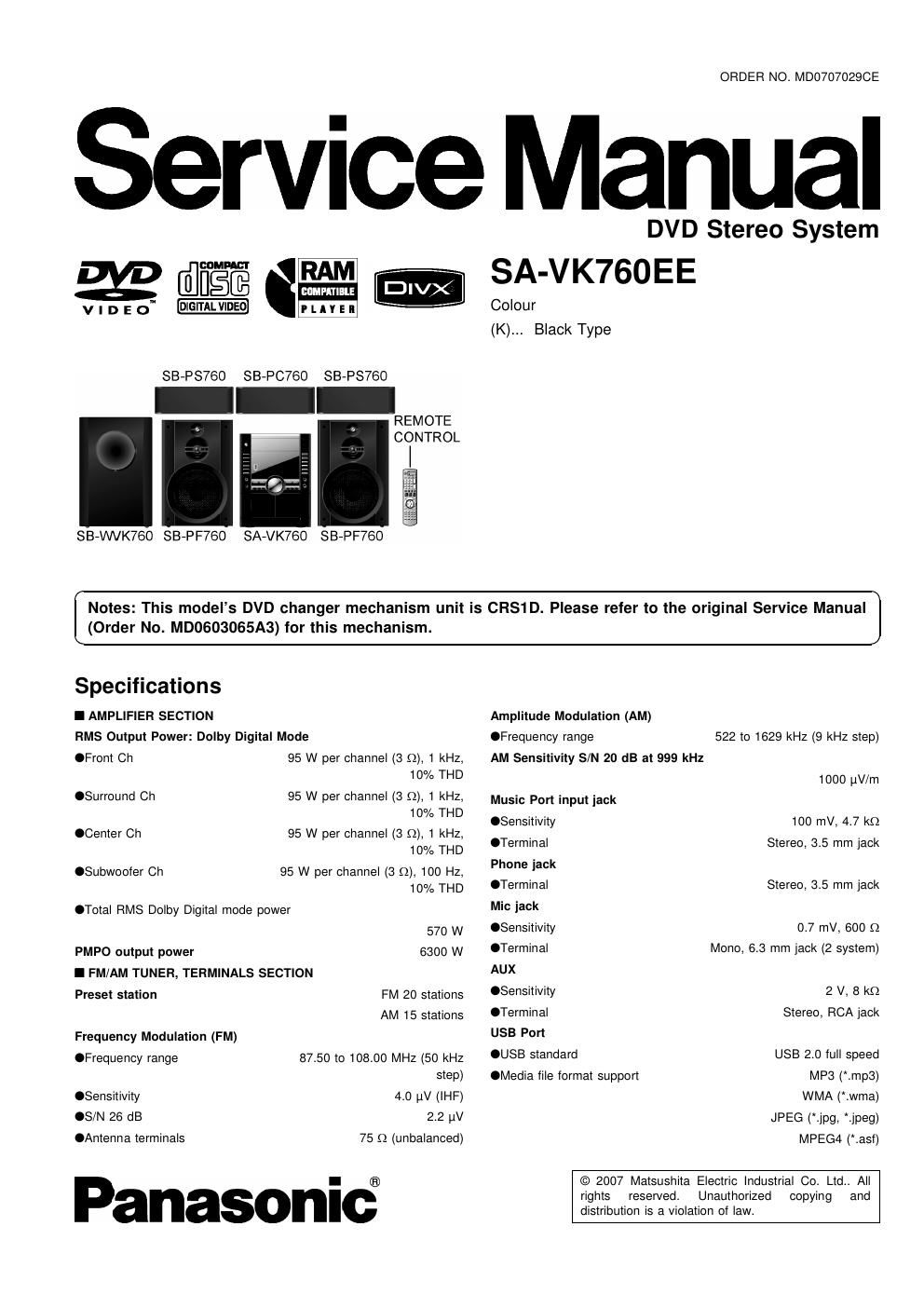 panasonic sa vk 760 ee service manual