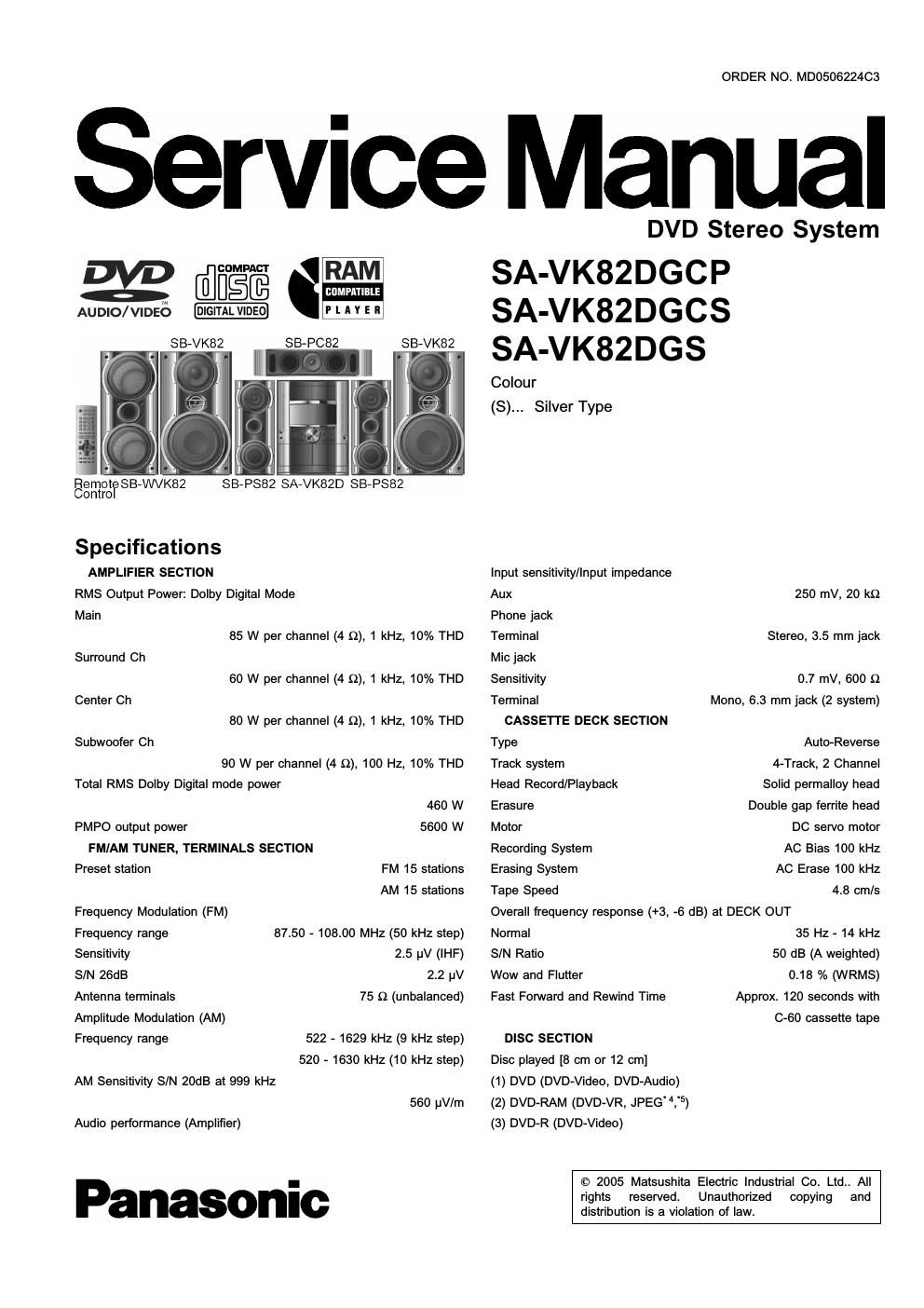 panasonic sa vk 82 dgcp service manual