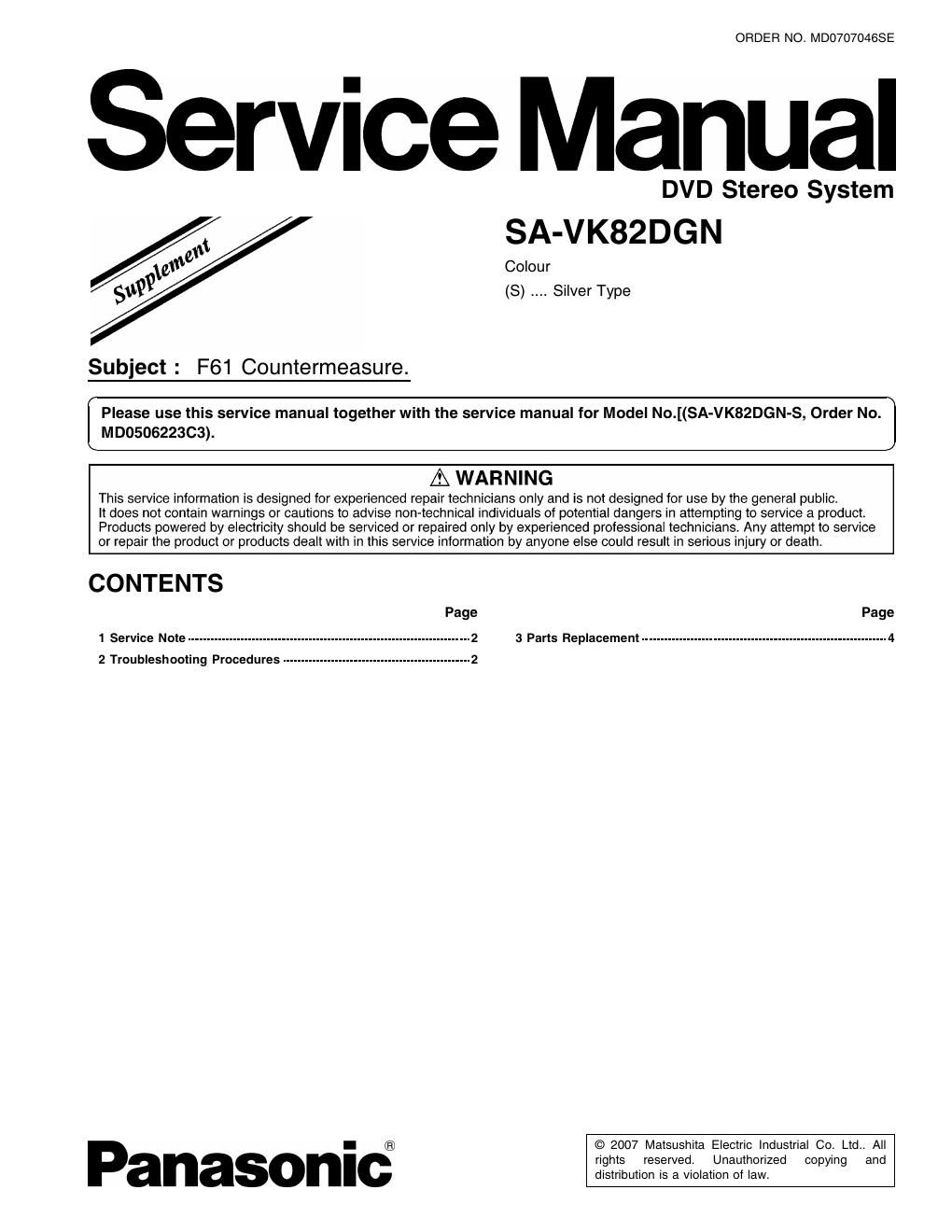 panasonic sa vk 82 dgn service manual