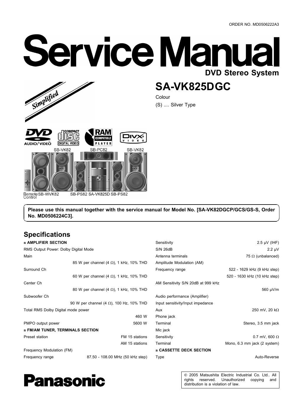 panasonic sa vk 825 dgc service manual