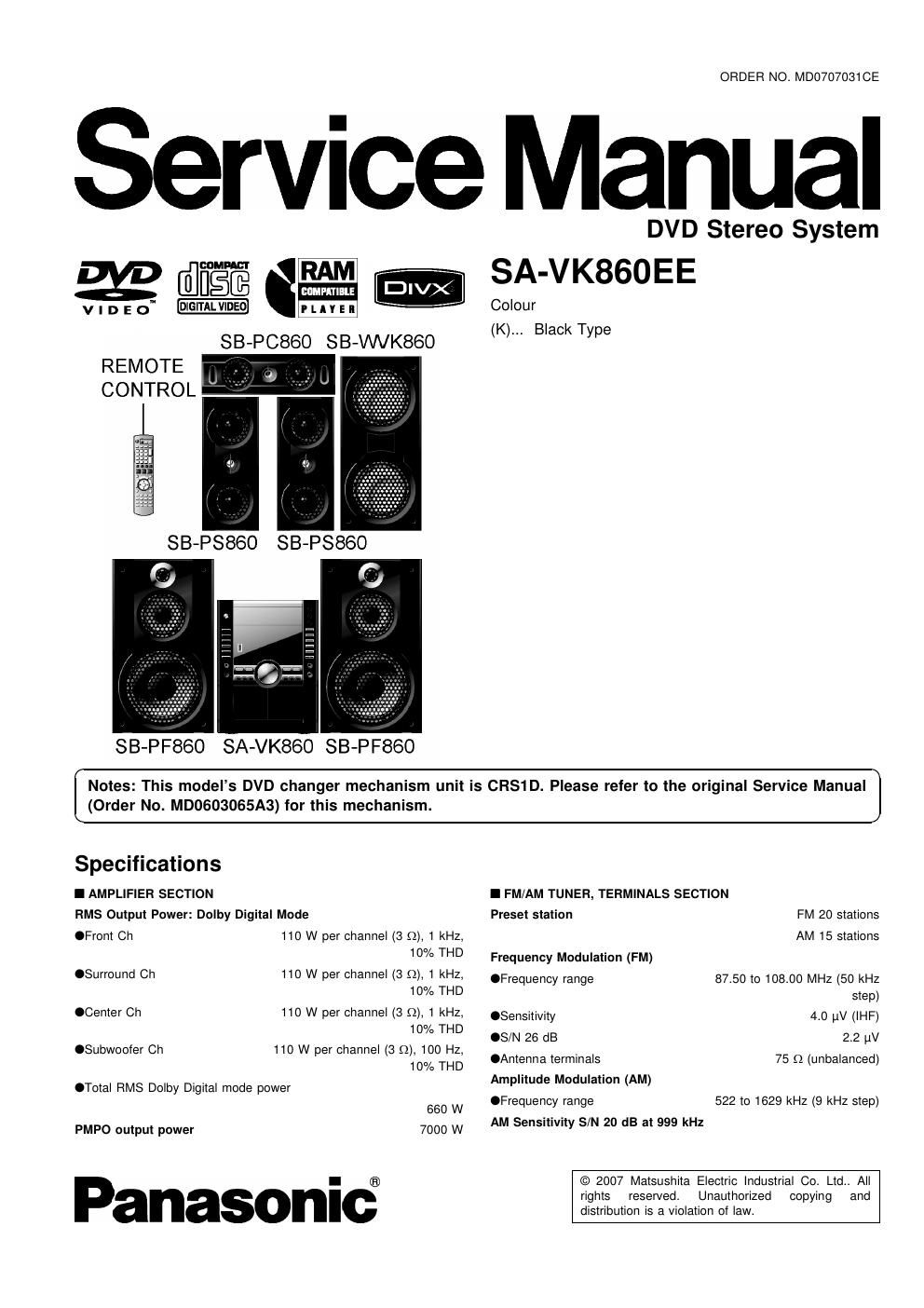 panasonic sa vk 860 ee service manual