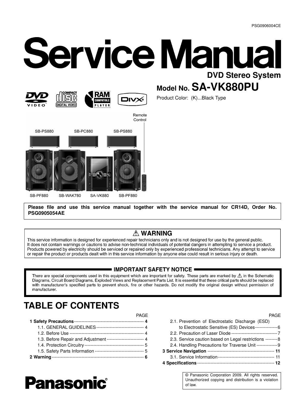 panasonic sa vk 880 pu service manual