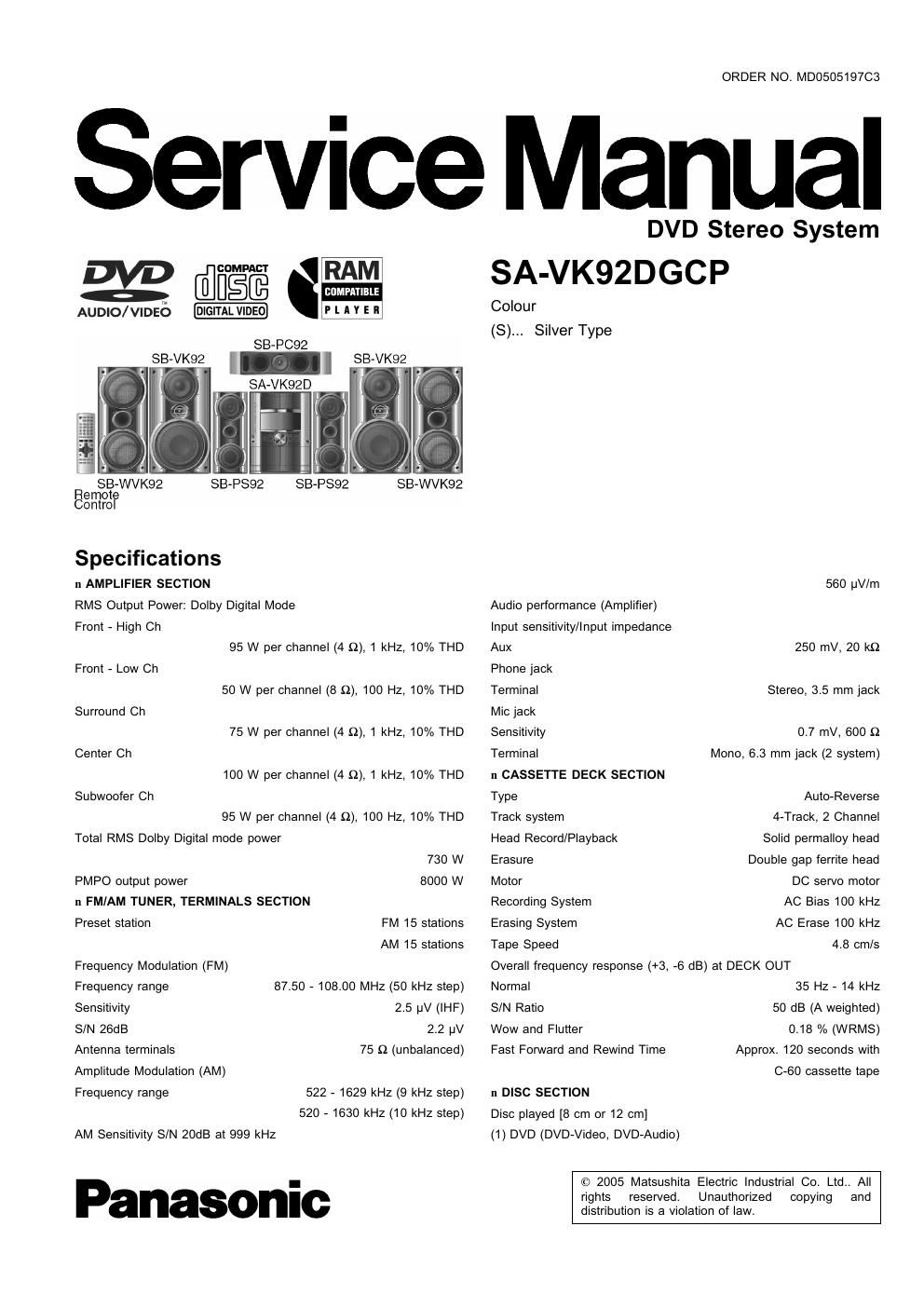 panasonic sa vk 92 dgcp service manual