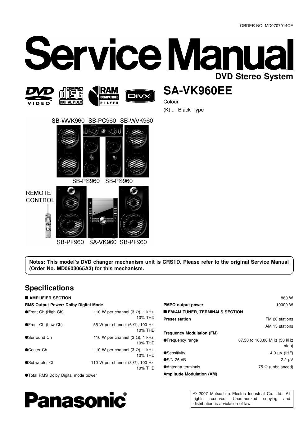 panasonic sa vk 960 ee service manual