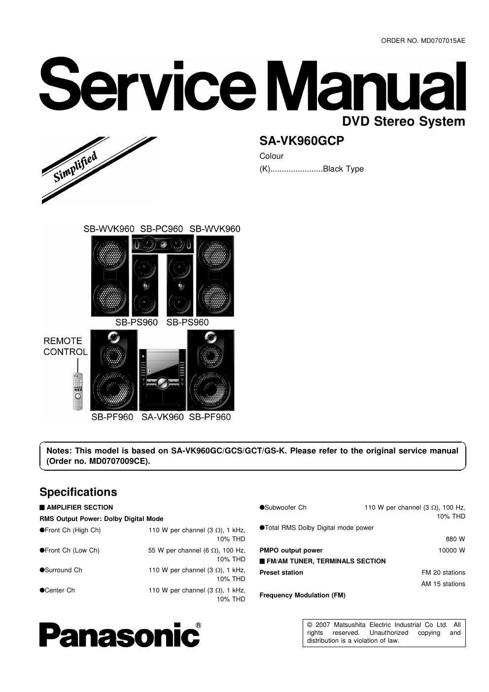 panasonic sa vk 960 gcp service manual