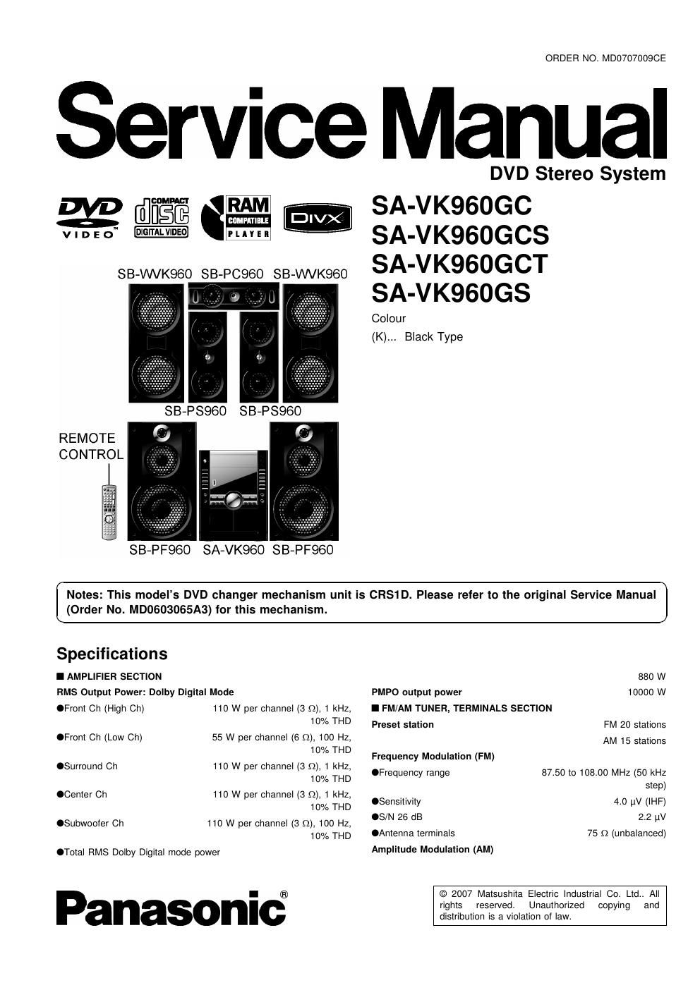 panasonic sa vk 960 gcs service manual