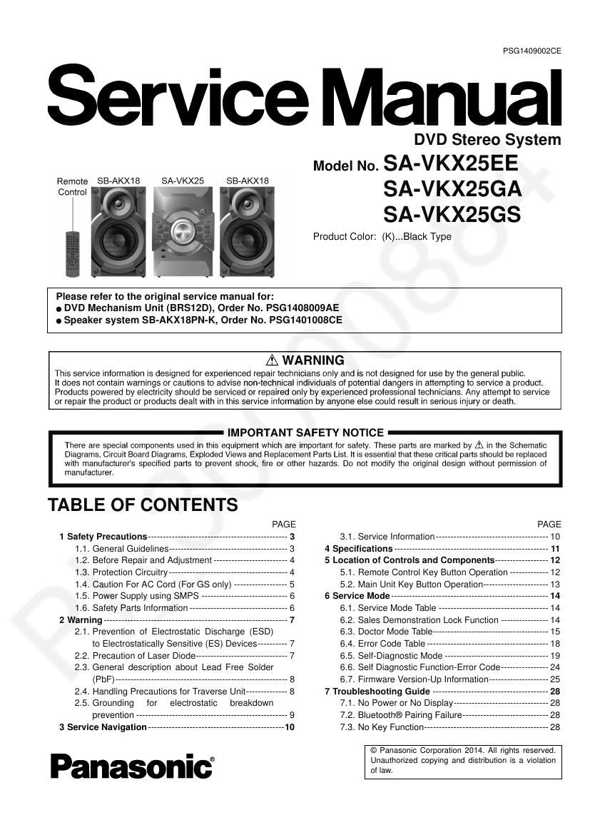 panasonic sa vkx25xx