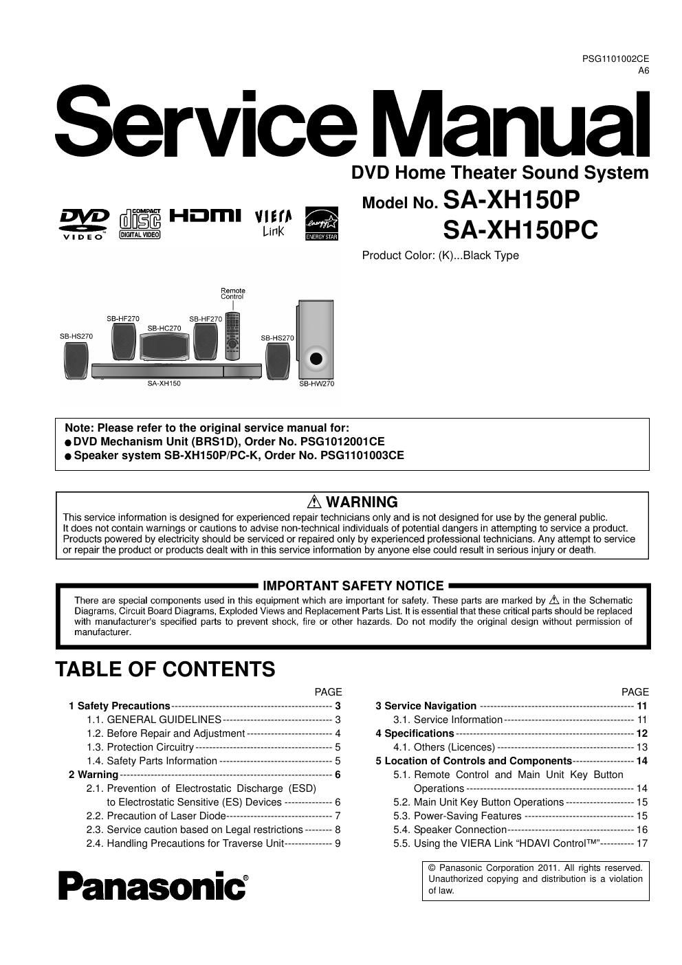 panasonic sa xh 150 p service manual