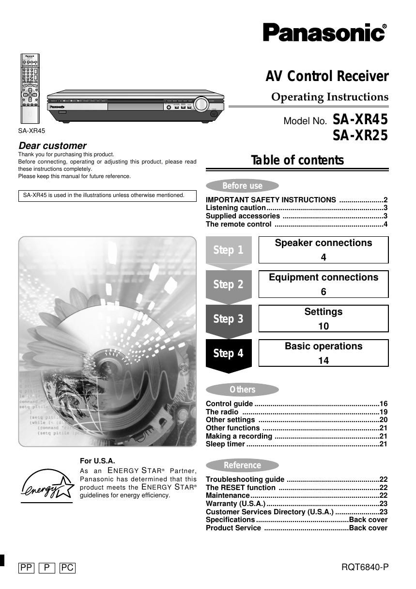 panasonic sa xr 25 owners manual