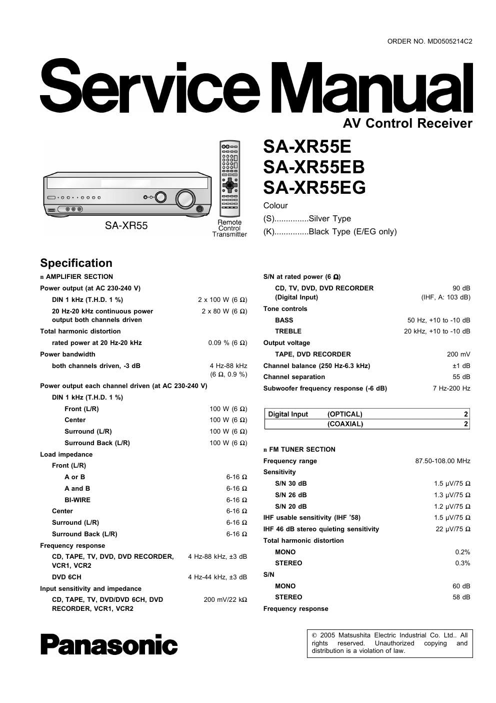 panasonic sa xr 55 e service manual