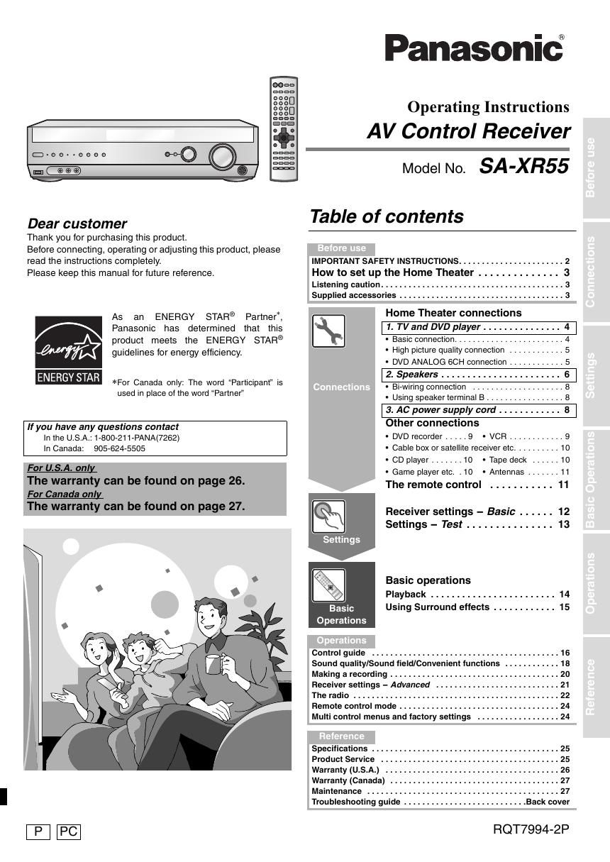 panasonic sa xr 55 owners manual