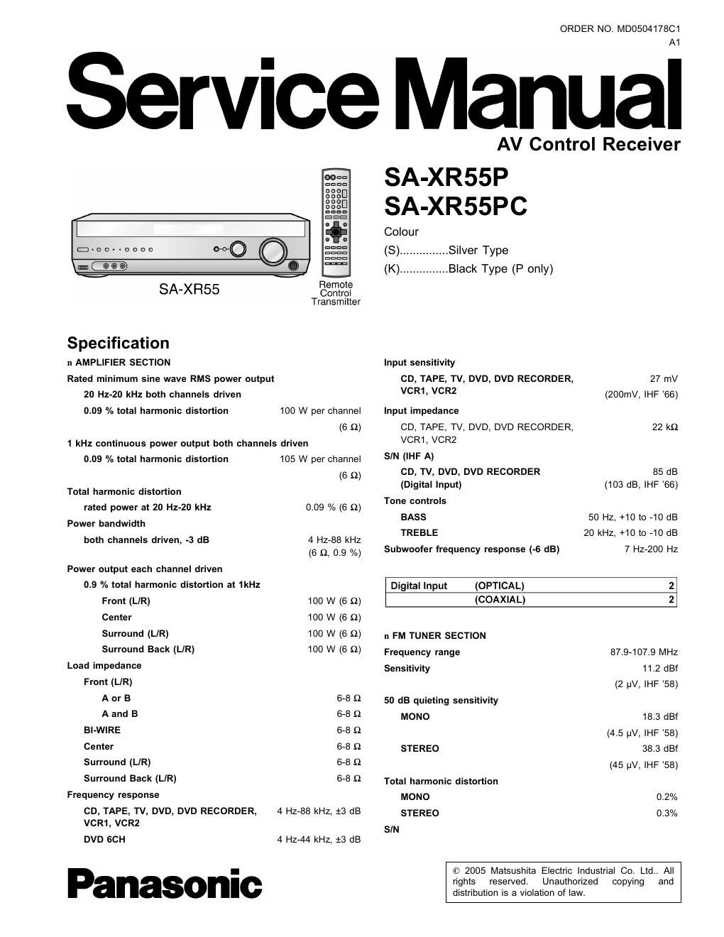 panasonic sa xr 55 pc service manual