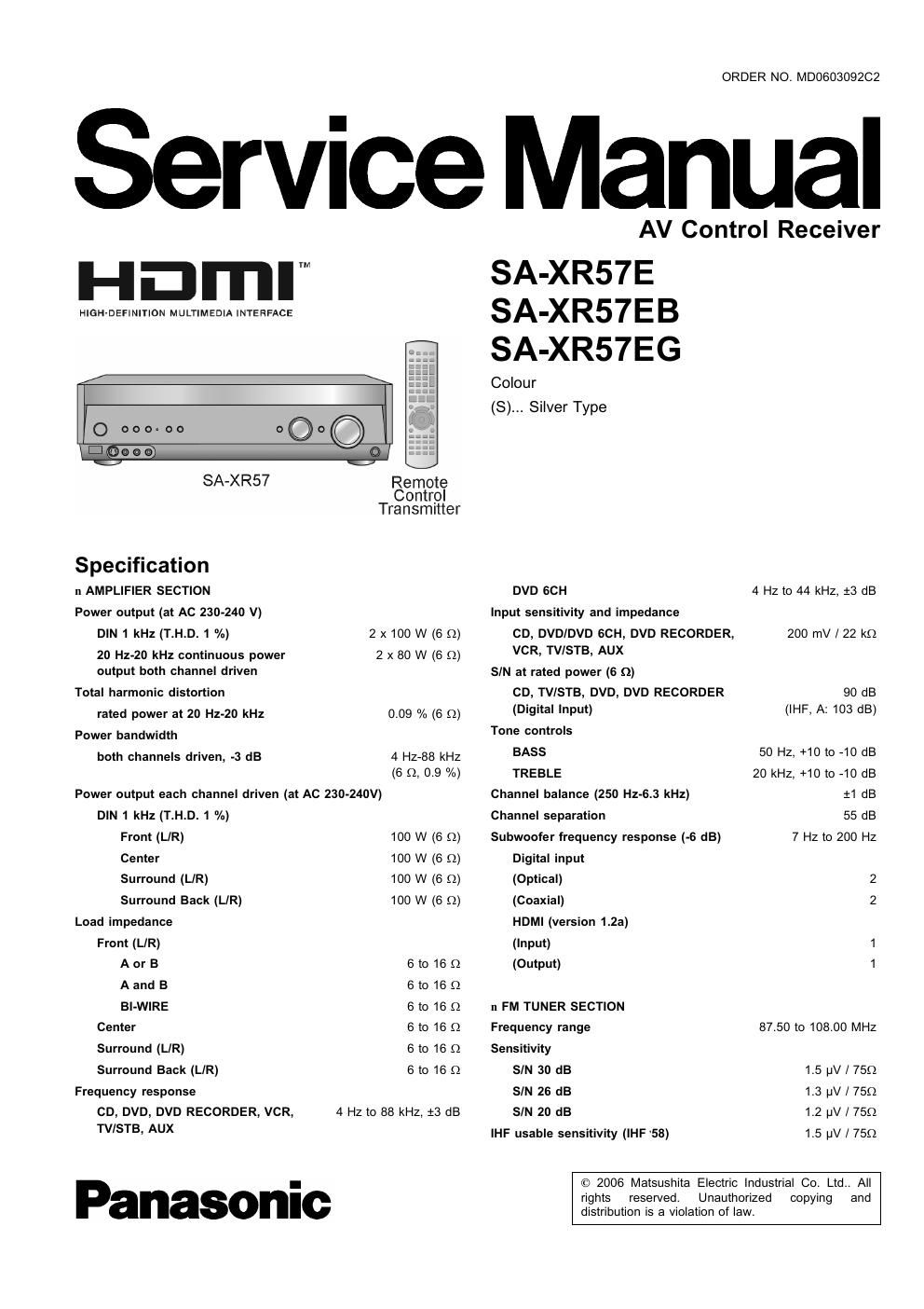 panasonic sa xr 57 e service manual