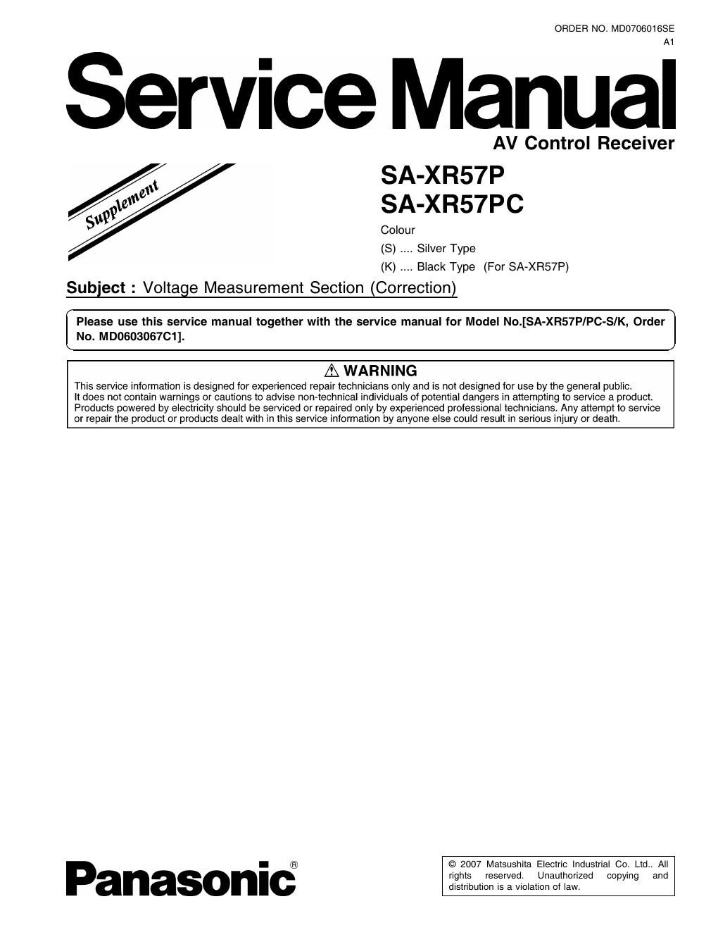 panasonic sa xr 57 p service manual