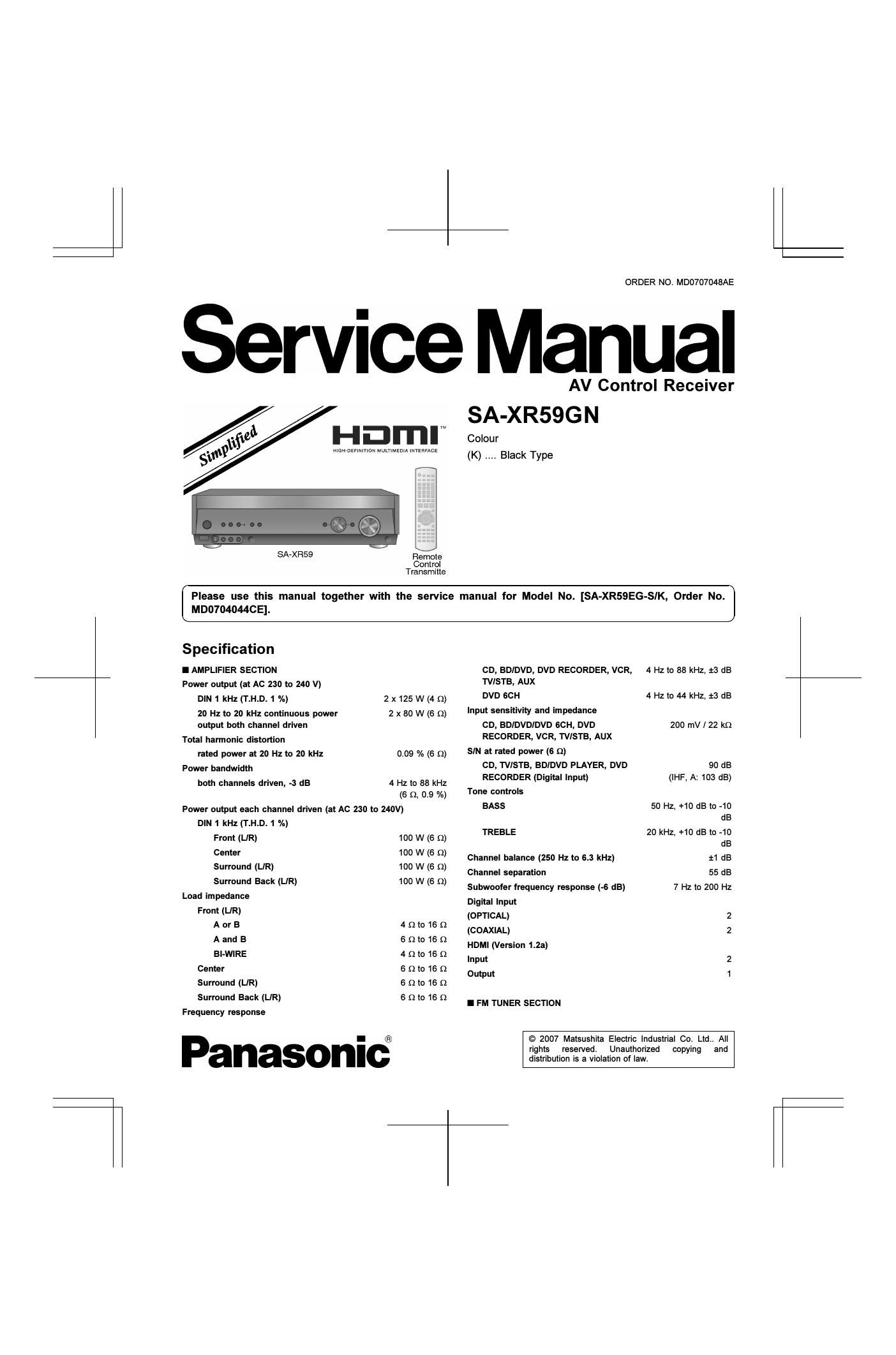 panasonic sa xr 59 gn service manual
