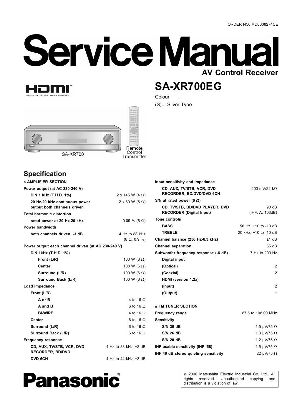 panasonic sa xr 700 eg service manual