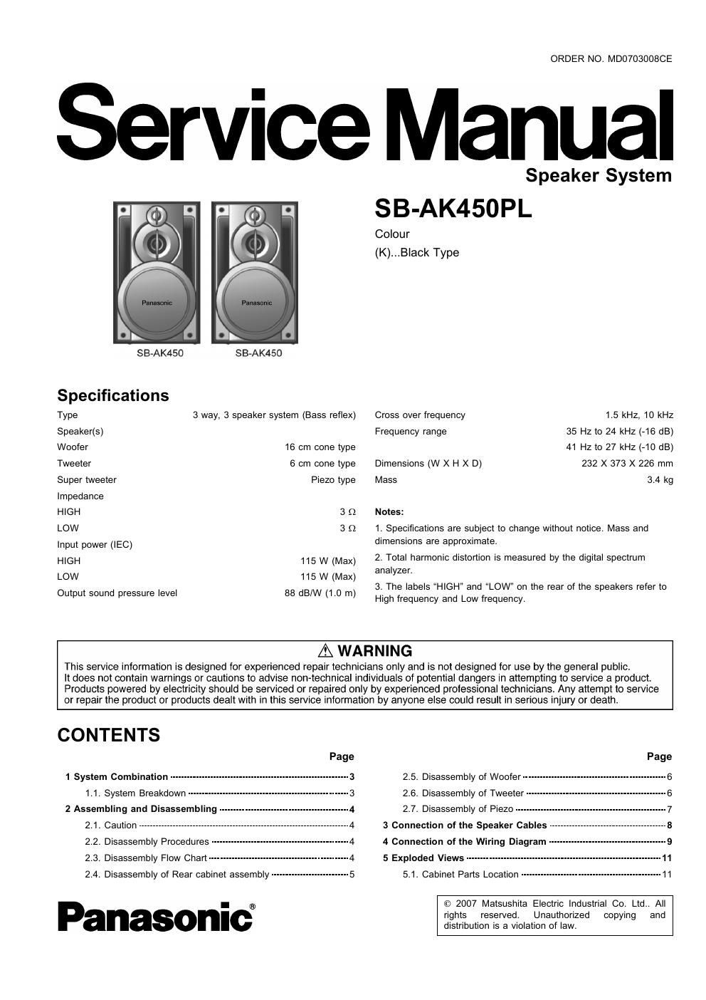 panasonic sb ak 450 pl service manual