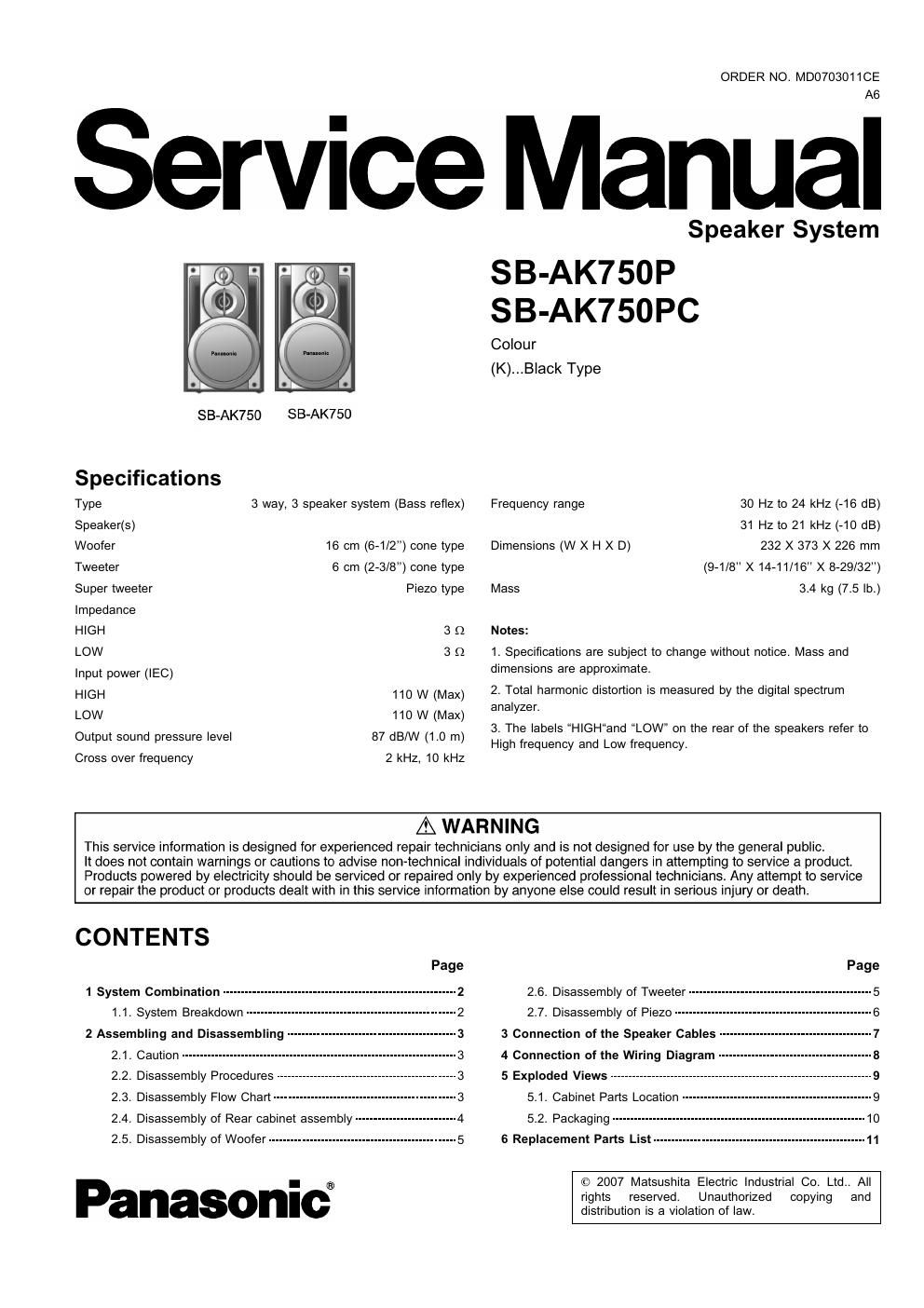 panasonic sb ak 750 p service manual