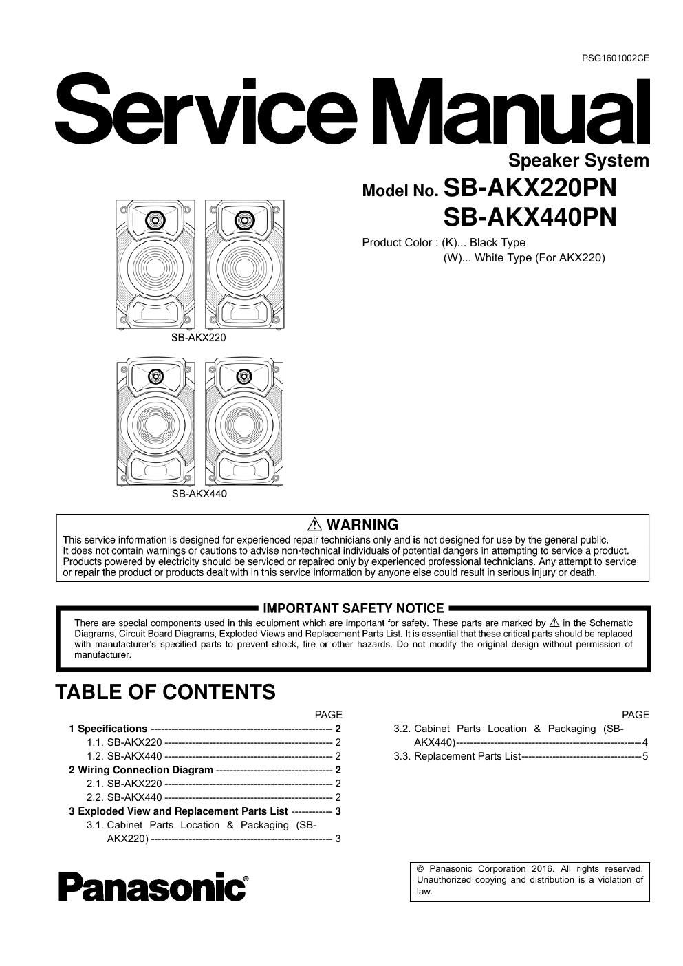 panasonic sb akx220p service manual