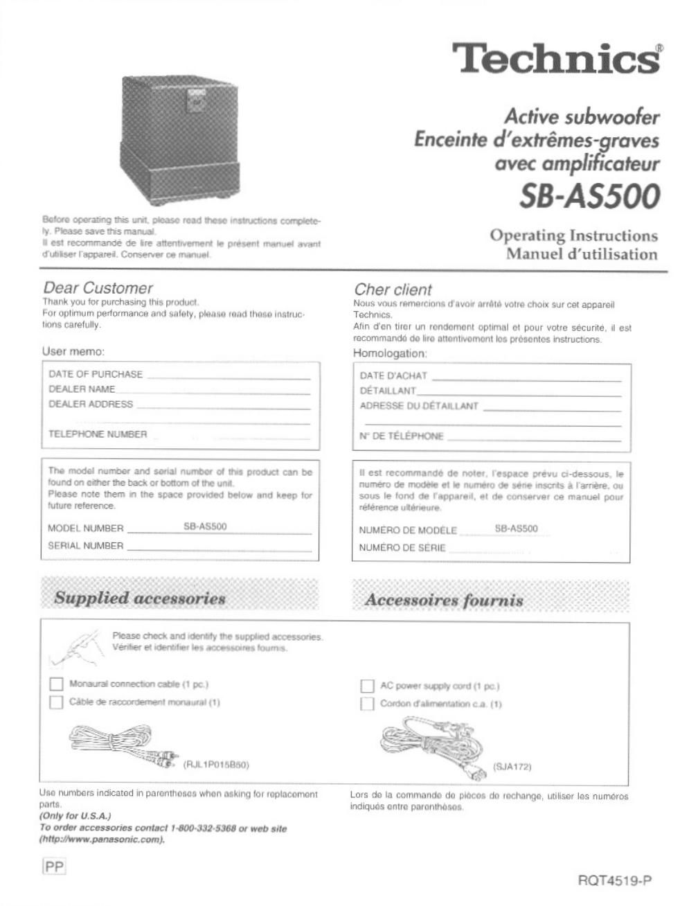 panasonic sb as 500 owners manual