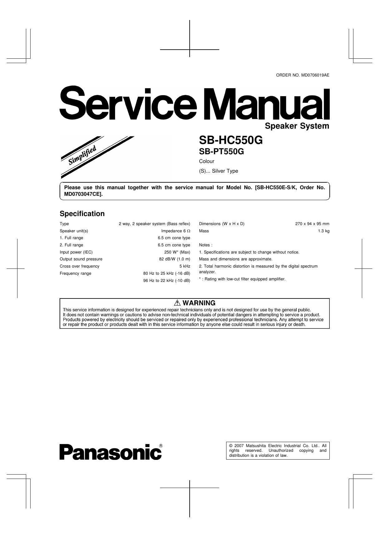 panasonic sb hc 550 g service manual