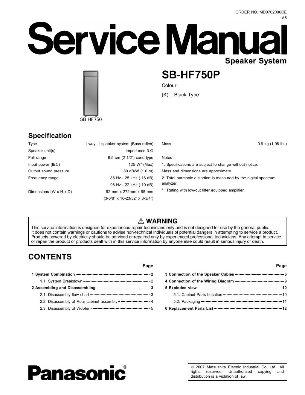 panasonic sb hf 750 p service manual
