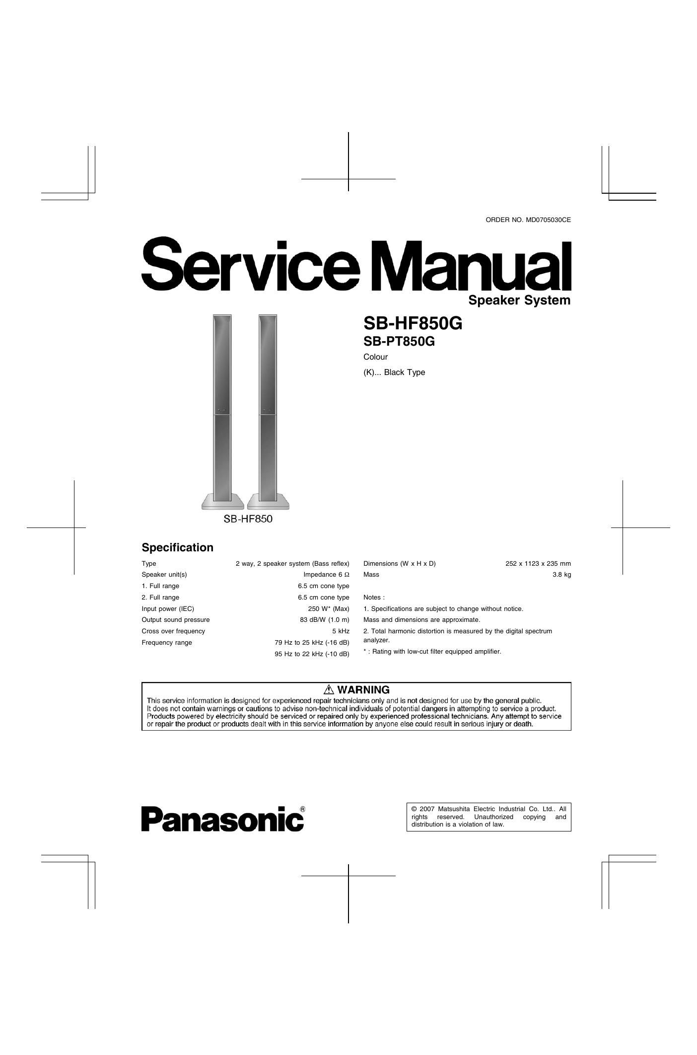 panasonic sb hf 850 g service manual