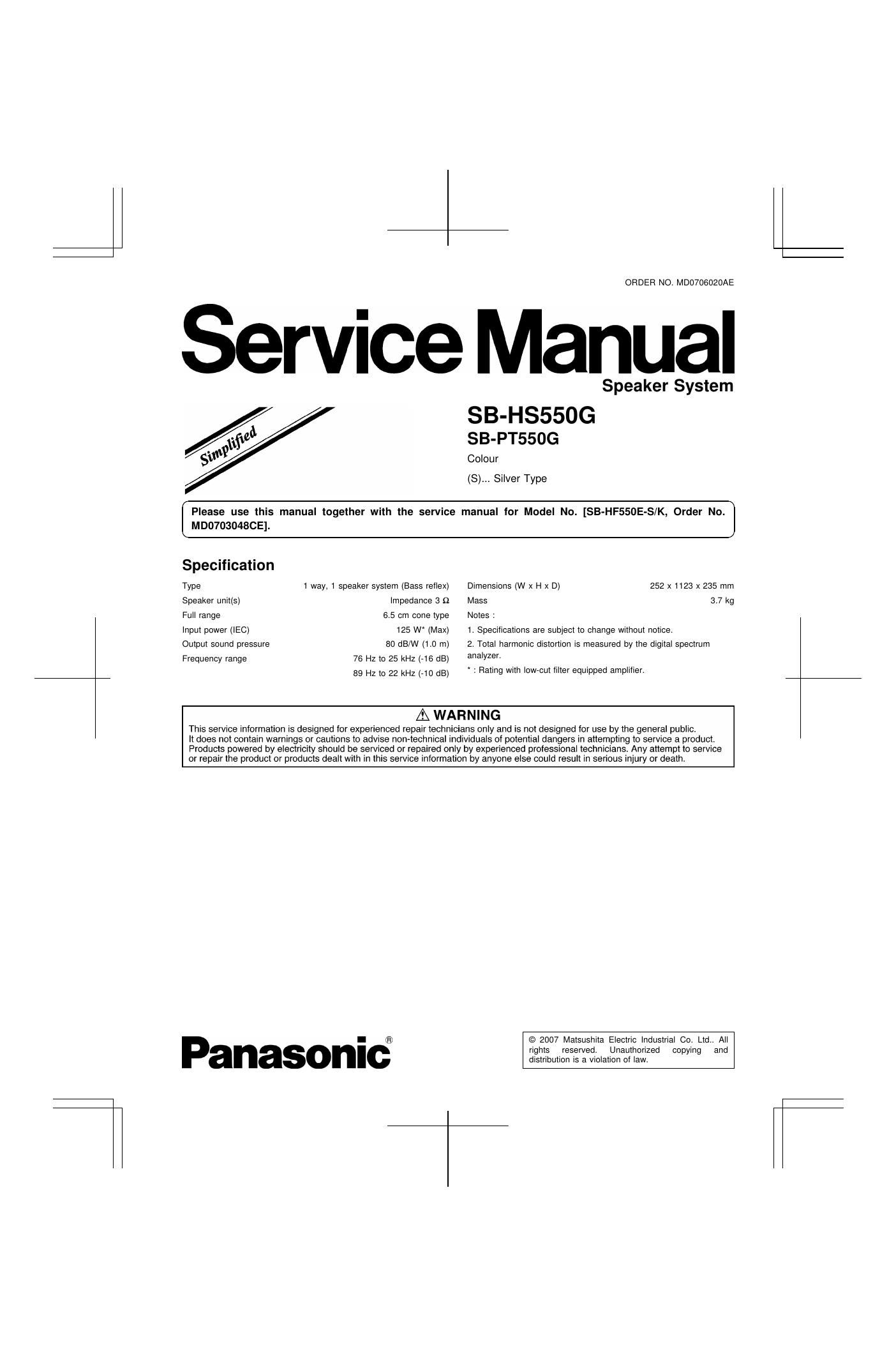 panasonic sb hs 550 g service manual