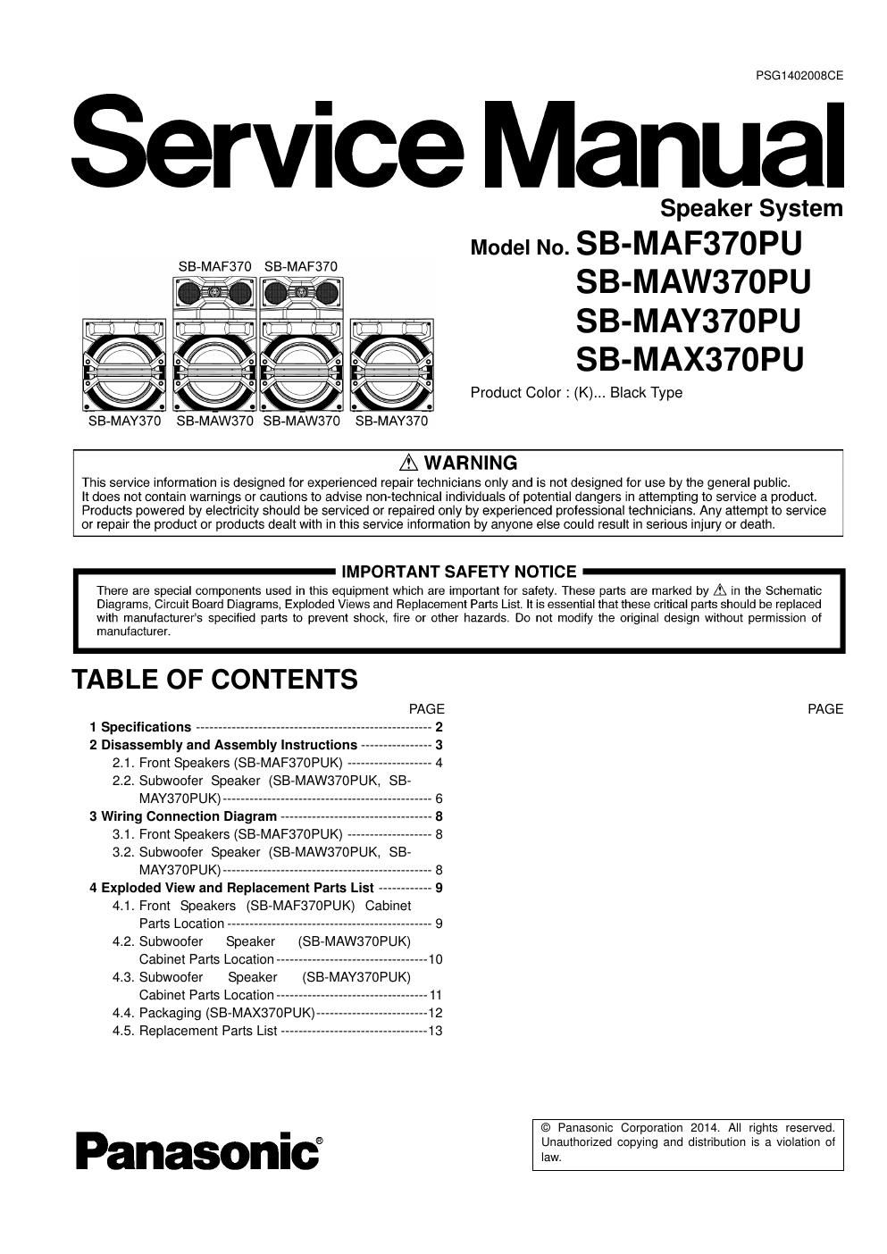 panasonic sb maf370 service manual
